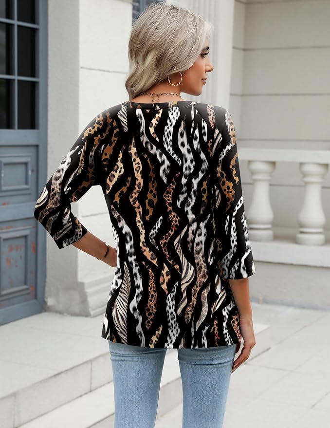 Zeagoo 3/4 Length Sleeve Womens Tops Casual V Neck Shirts Soft Basic Tees Business Work Blouses