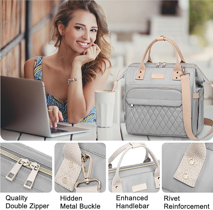 AIJIEKE Lunch Bag for Women, Leakproof & Insulated Work Lunch Tote, Reusable Adult Cooler Bag with Water Bottle Side Pocket & Removable Shoulder Strap, Grey