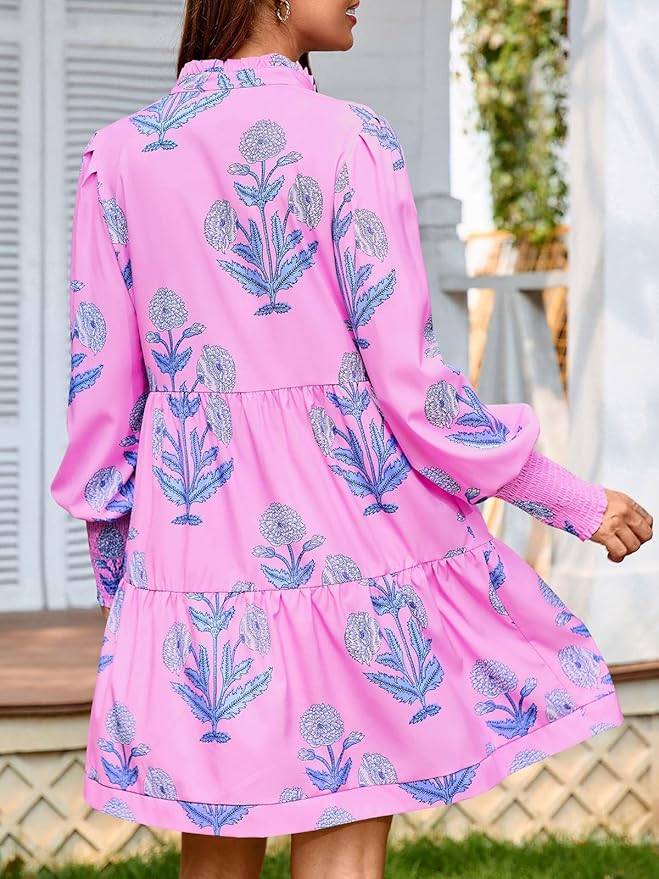 Imily Bela Womens Fall Long Sleeve Tunic Dress Casual V Neck Loose Ruffle Tiered Dress