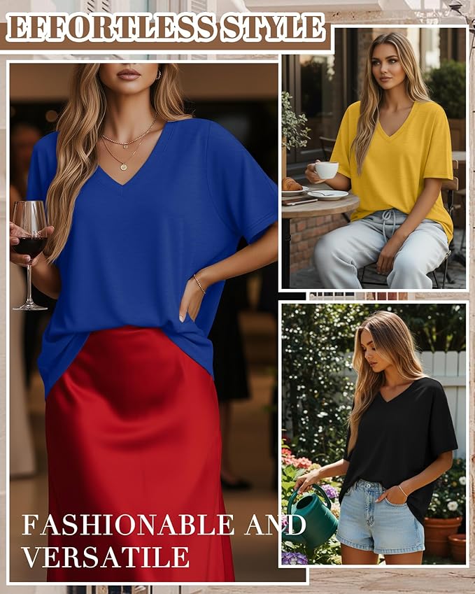 Huukeay Women's Cotton Oversized T Shirts 3 Pack V Neck Loose Fit Half Sleeve Tops Baggy Casual Summer Gym Workout Tees 2026