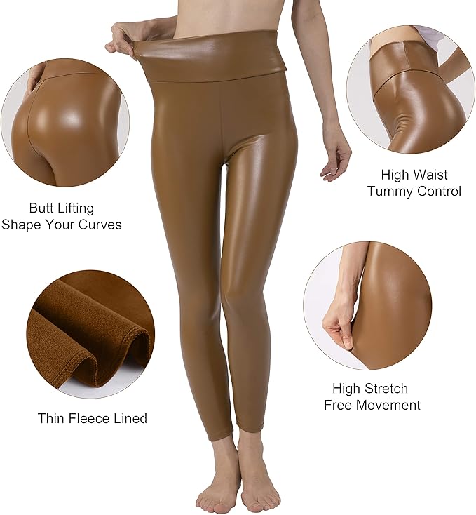 Tagoo Women's Stretchy Faux Leather Leggings Pants, Sexy Red High Waisted Tights