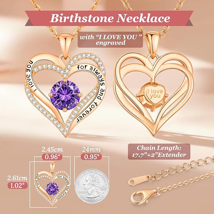 CDE Valentine's Day Gift Forever Love Heart Necklaces for Women, Wedding Anniversary, Birthday Mothers Christmas Day Gifts for Mom, Mother, Wife, S925 Silver Jewelry with Birthstone Pendant