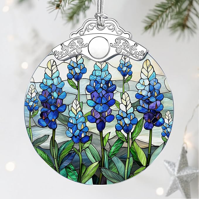 Stained Glass Ornament, Christmas Ornaments, Christmas Decorations for Tree, Holiday Ornament, Gifts for Flower Lovers, Holiday Party Gifts, Gift Ideas & Xmas Gift - Texas Bluebonnet