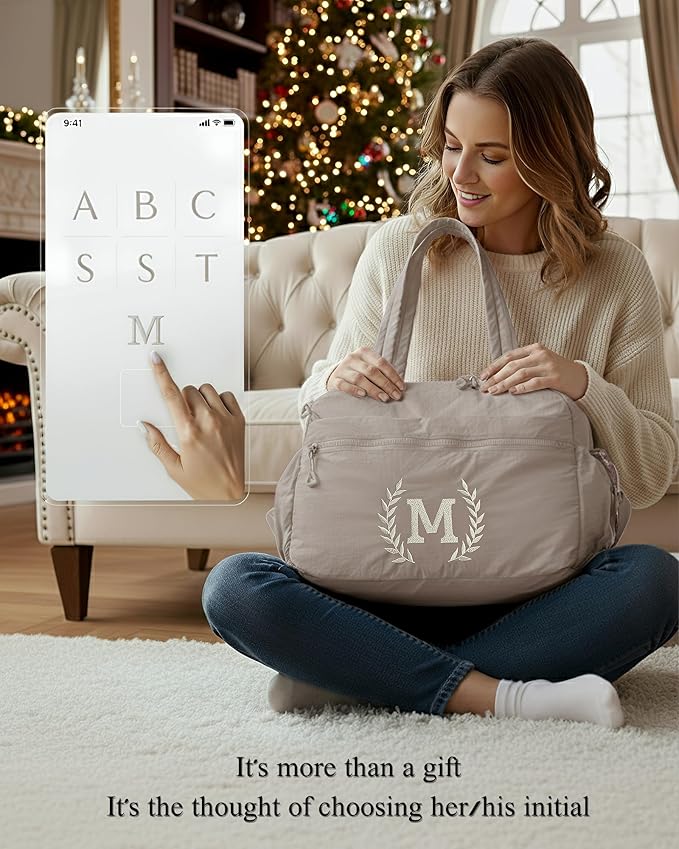 Gym Duffle Bag for Women – Embroidered Custom Initial Sports Bag for Men – Personalized Travel & Workout Duffel with Luggage Sleeve – Thoughtful Gift for Mom, Girl, Daughter, Mother (Camel, Y)