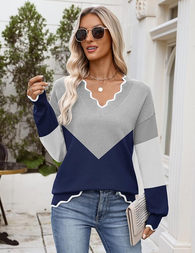 Zeagoo Women's 2026 Fall V Neck Sweater Casual Long Sleeve Lightweight Ribbed Knit Pullover Sweaters Dressy Casual Tops
