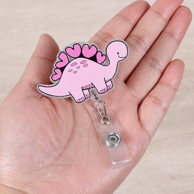 Pink Dinosaur Badge Reel, Cute Nursing Badge Reel, Retractable ID Badge Holder Clip, Nurse Badge Reels, Nursing Student Name Badge Holders, RN CNA MA Medical Worker Nurse Accessories