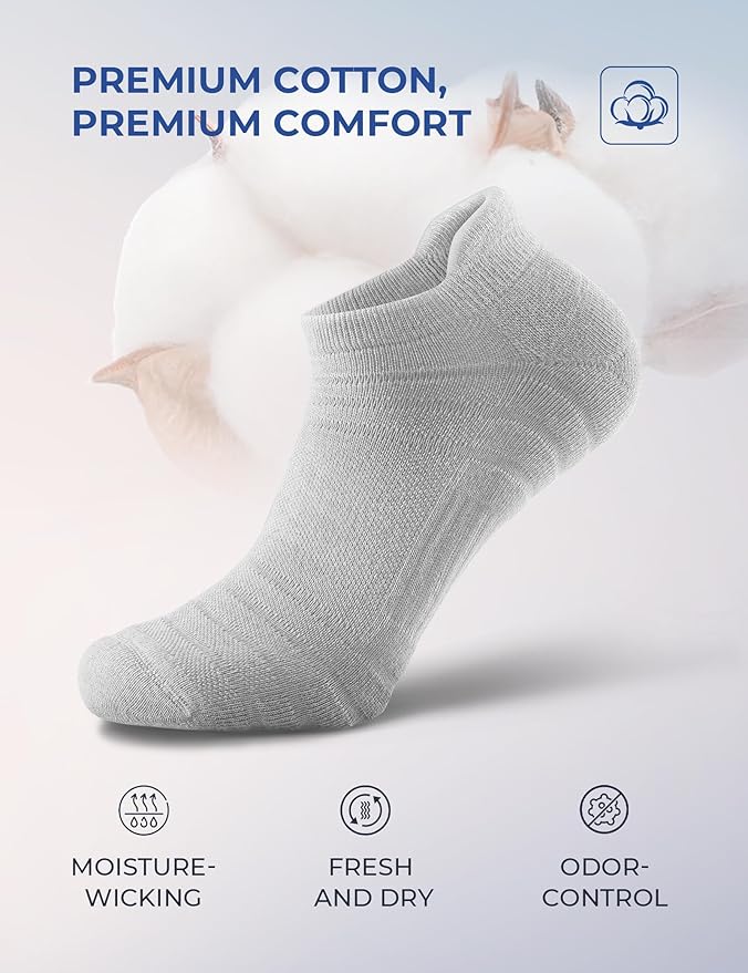 CS CELERSPORT 6 Pack Athletic Running Ankle Socks, Cotton Low Cut Cushioned Anti-Blister Tab Sports Socks Men Women