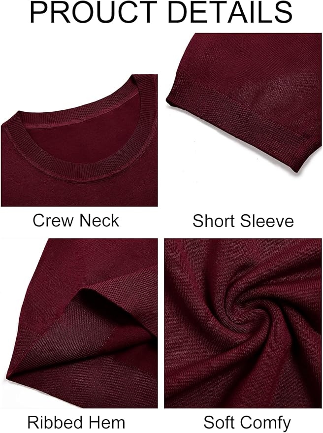 Imily Bela Womens Summer Short Sleeve Sweater Dressy Casual Crew Neck Knit Tops Fashion Pullover Shirts