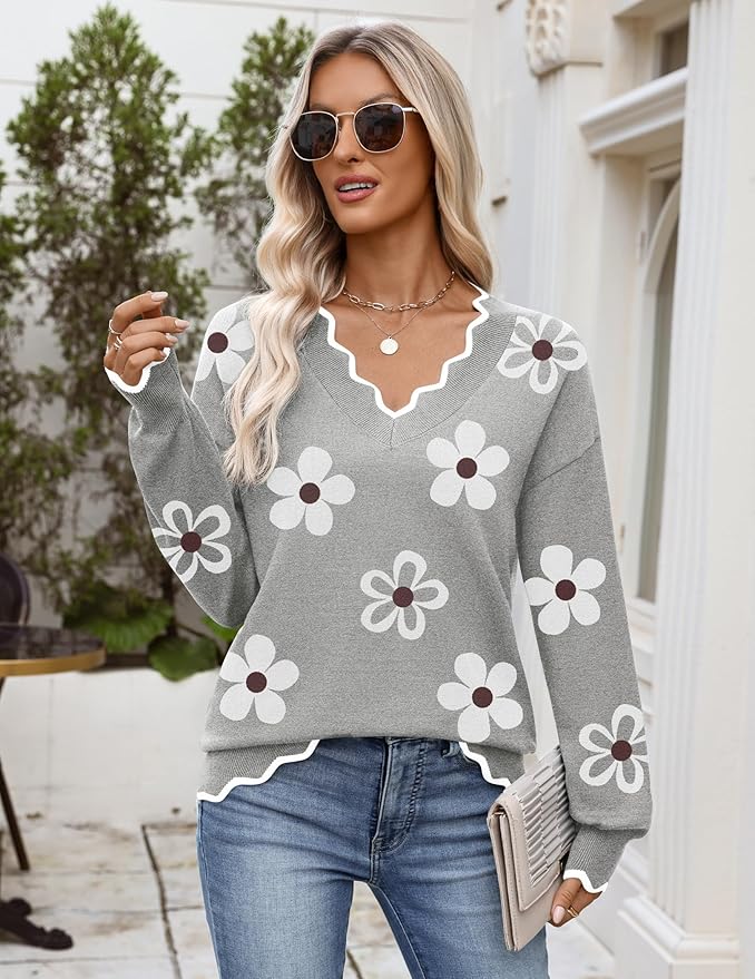 Zeagoo Women's 2026 Fall V Neck Sweater Casual Long Sleeve Lightweight Ribbed Knit Pullover Sweaters Dressy Casual Tops