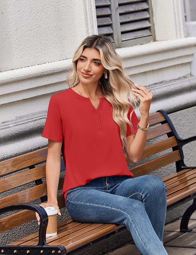 Zeagoo Womens Summer Tops V Neck Short Sleeve Shirts Dressy Casual Blouse Spring Vacation Tshirts Clothes