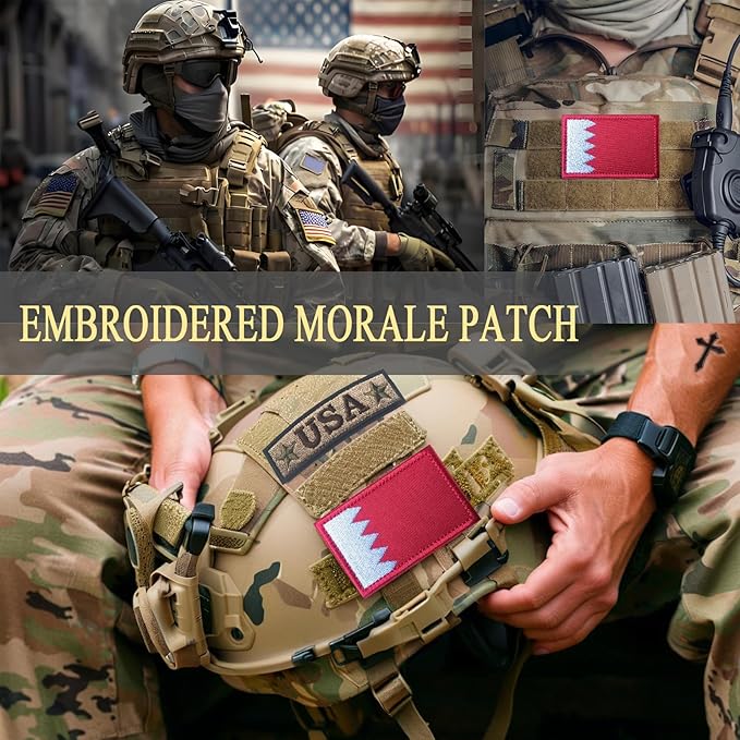 EmWoot 2PCS Bahrain Flag Patch Embroidered Morale Patch Military Tactical Patches Hook and Loop