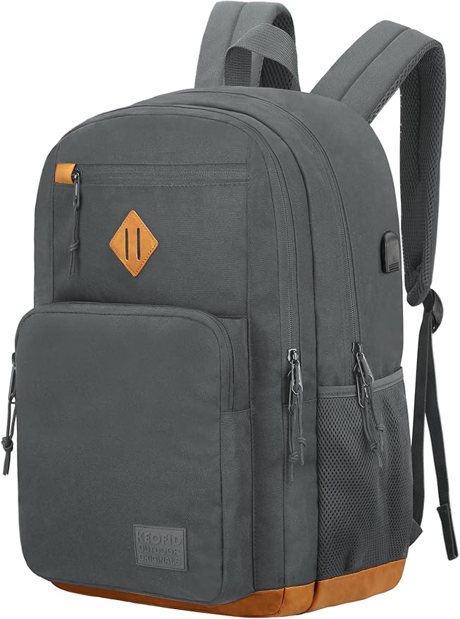 KEOFID classic carry-on travel backpack for men and women, Anti theft laptop backpack with USB charging port, work backpack, backpack for college, water resistent(Grey 19inches)