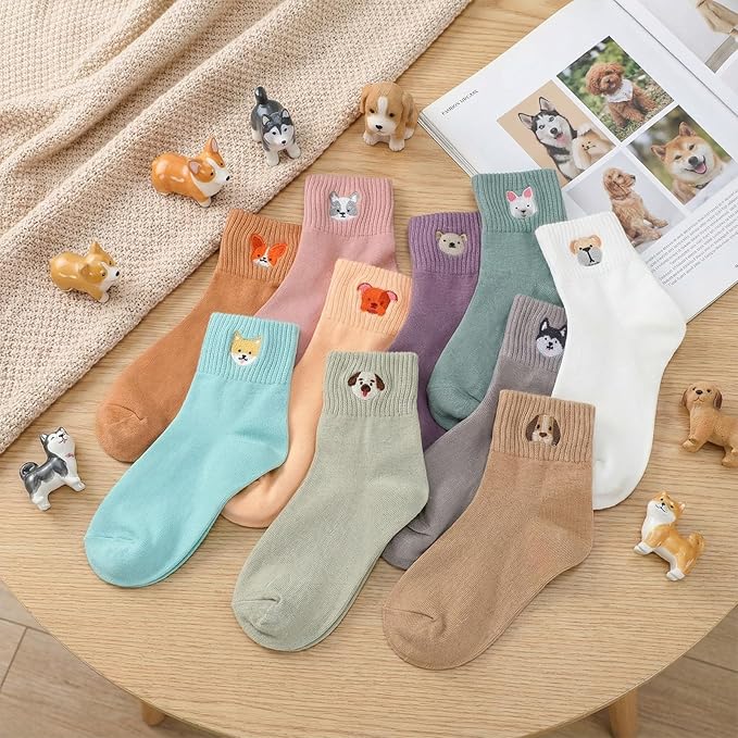 Eurzom 10 Pairs Socks Womens Crew Elastic Ankle Length Cotton Socks Aesthetic Cute Lightweight Low Cut Gifts for Women