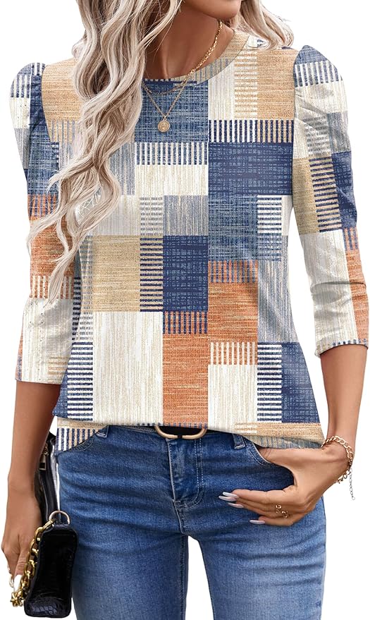 Ivicoer 3/4 Length Sleeve Womens Tops Summer Spring Tops for Women 2025 Puff Lace Sleeve Shirts Blouses