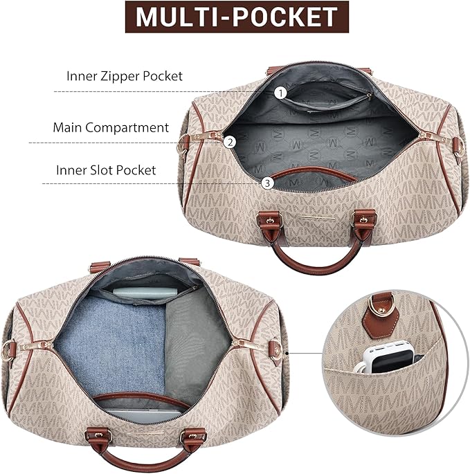 Women PU Leather Monogrammed Duffel Bag for Men- Scratch-Resistant Waterproof, Multi-Pocket Design, Large Capacity Carry-On for Gym Yoga Work Travel Weekender