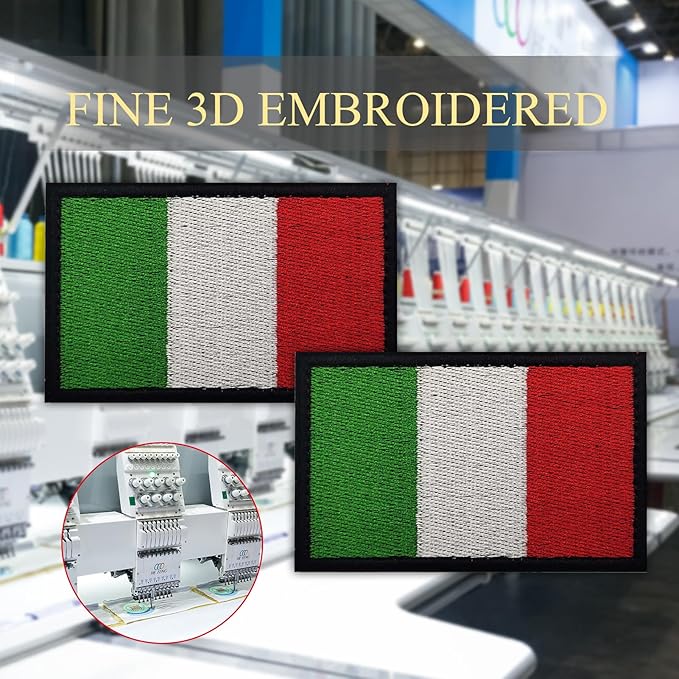 EmWoot 2PCS Italy Flag Patch Embroidered Morale Patch Military Tactical Patches Hook and Loop(Black Border)