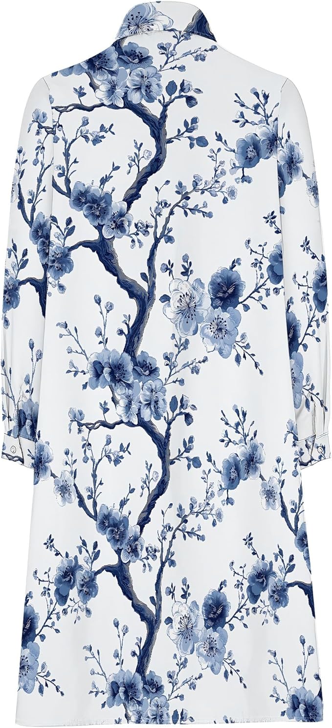Shirt Dresses for Women 2025 Summer Long Sleeve Casual Plus Size Floral Printed Beach Vacation Dress with Pockets