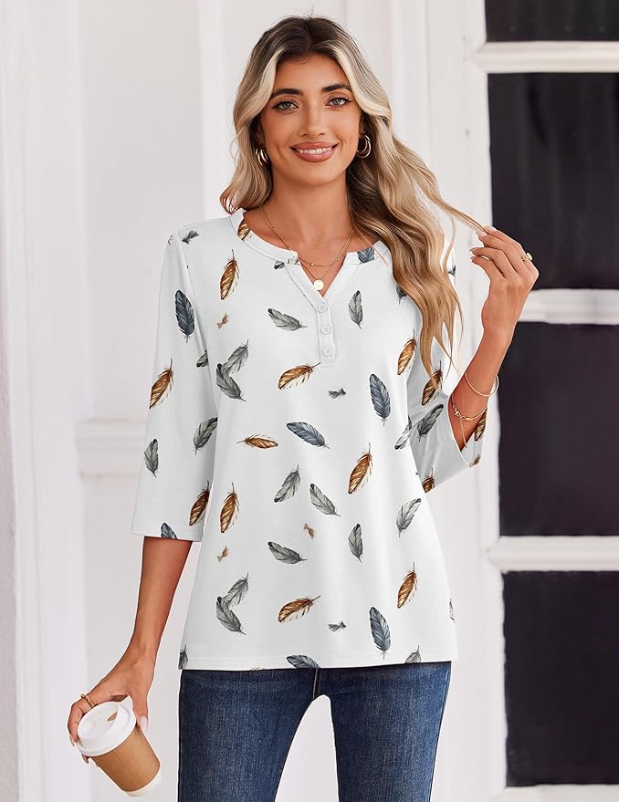 Zeagoo 3/4 Length Sleeve Womens Tops Casual Dressy Summer Blouses Buisness Work Spring Tee Shirts