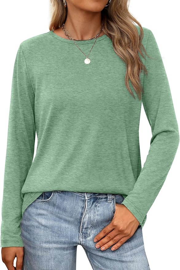 XIEERDUO Long Sleeve Shirts for Women Casual Crew Neck Basic Fall Tops Loose Fit Comfy