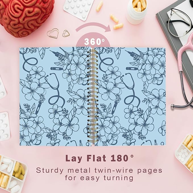Lacama Nurse Notebook Journal, Blue Nursing School Essentials, Nursing Student Graduation Gifts, Nurse Gifts for Women Nurse Appreciation Gift, Nurses Week Gifts, Stethoscope Flower Spiral Notebook