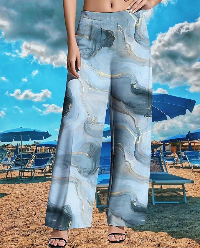 Womens Boho Pants Casual Oversize High Waisted Wide Leg Trousers Pattern Printed Ourdoors Pant for 2025 Summer