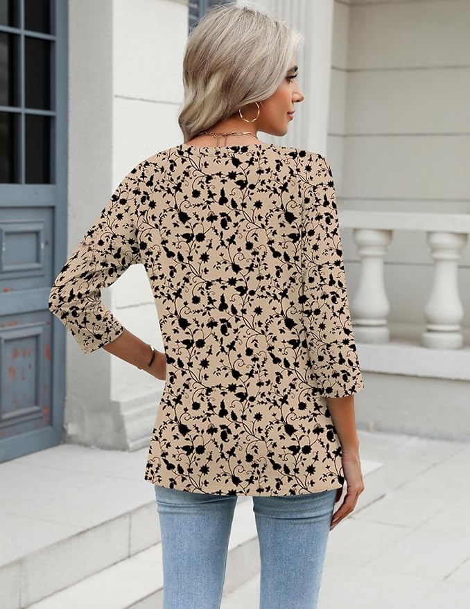 Zeagoo 3/4 Length Sleeve Womens Tops Casual V Neck Shirts Soft Basic Tees Business Work Blouses