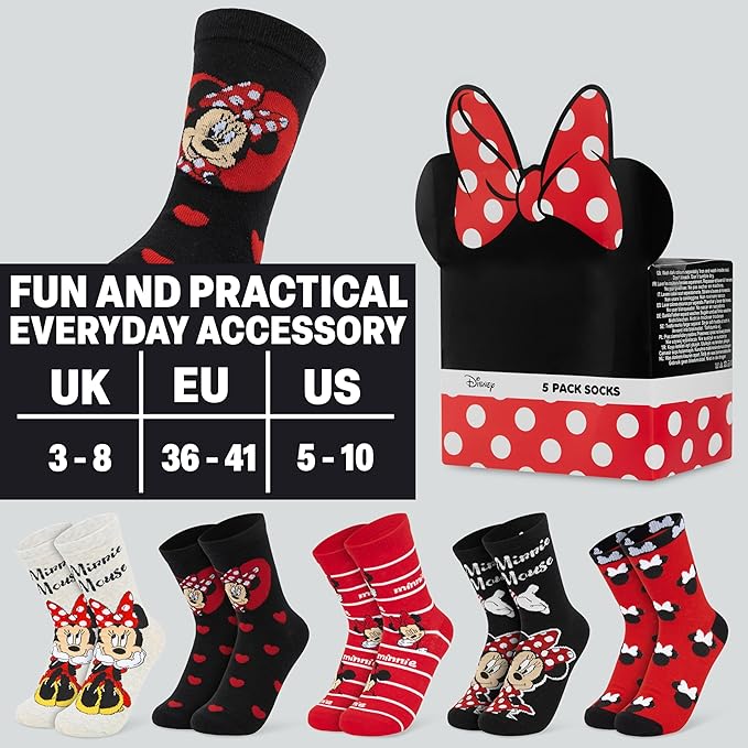 Disney Socks for Women, Teens, 5 Pack Soft Breathable Crew Character Socks for Lounging, Daily Wear, Funny Gifts for Women