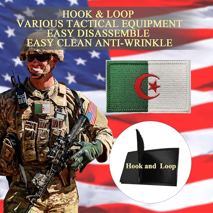 EmWoot 2PCS Algeria Flag Patch Embroidered Morale Patch Military Tactical Patches Hook and Loop