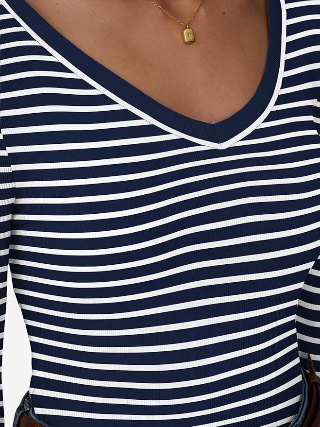 Womens 3/4 Sleeve Scoop Neck Top Ribbed Knit Slim Fitted Casual Basic Tee Shirts 2025 Fall Trendy Work T-Shirt Outfits