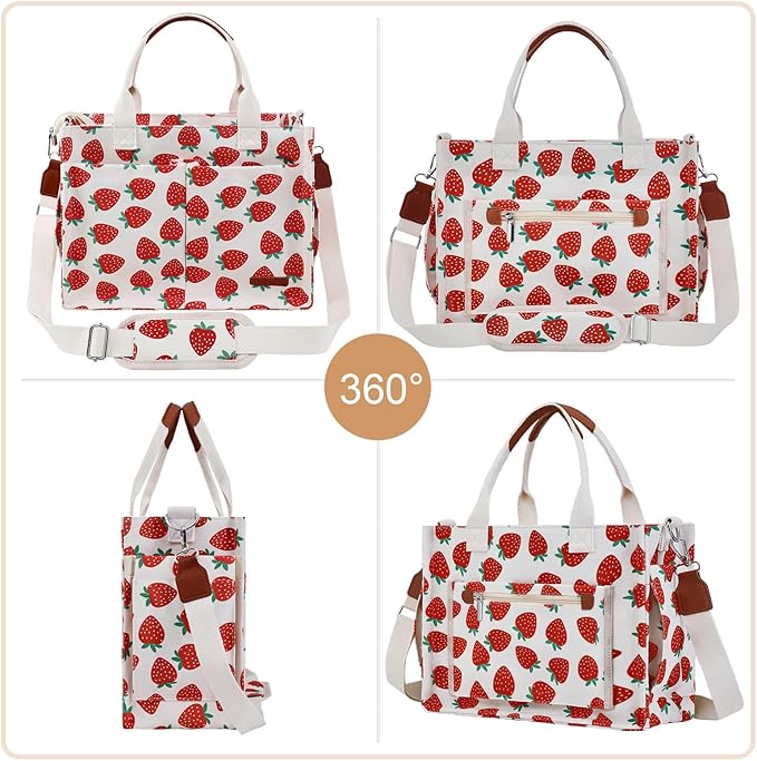 BESBESME Canvas Tote Bag for Women with Zipper & Compartments– Large Work & College Laptop Tote Crossbody Shoulder Bag