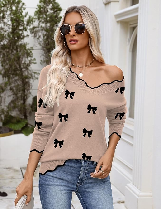 Zeagoo Women's 2026 Fall V Neck Sweater Casual Long Sleeve Lightweight Ribbed Knit Pullover Sweaters Dressy Casual Tops