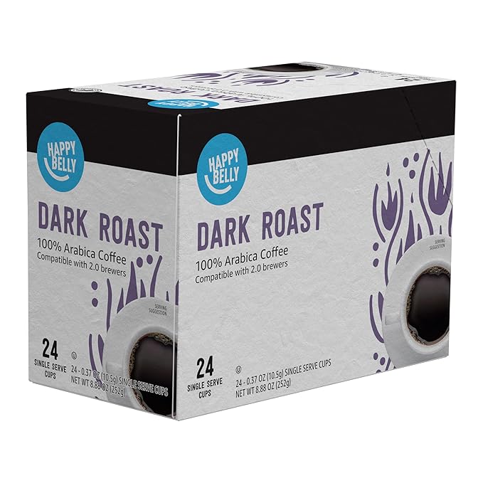 Amazon Brand - Happy Belly Dark Roast Coffee Pods, Compatible with Keurig 2.0 K-Cup Brewers, 24 Count