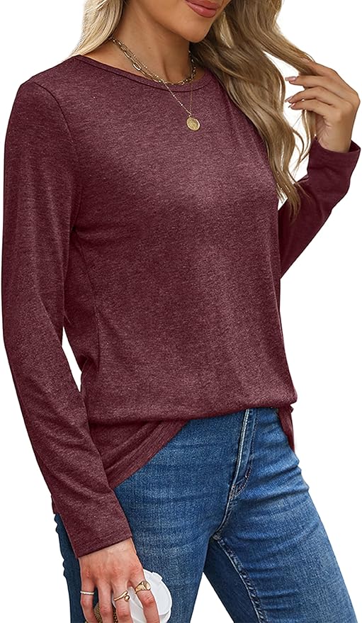XIEERDUO Long Sleeve Shirts for Women Casual Crew Neck Basic Fall Tops Loose Fit Comfy