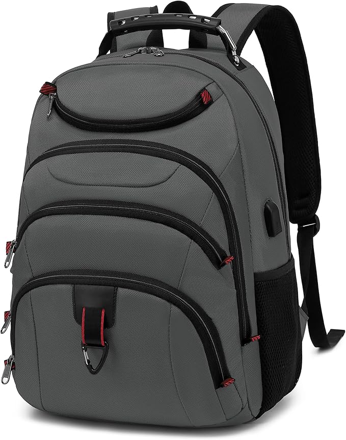 Boavan Laptop Backpack for men, 15.6 inch Laptop Bag with USB Port, Waterproof Travel Work Backpack Purse, Anti-Theft Teacher Nurse Doctor Casual Bookbags Office Business backpack，Grey