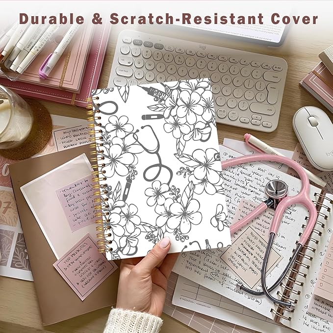 Lacama Nurse Gifts for Women, Nurse Notebook Journal, Gifts for Nurses Coworker, Appreciation Christmas Gift, Nurse Graduation Gift, Nursing School Essentials, A5 Stethoscope Flower Spiral Notebook