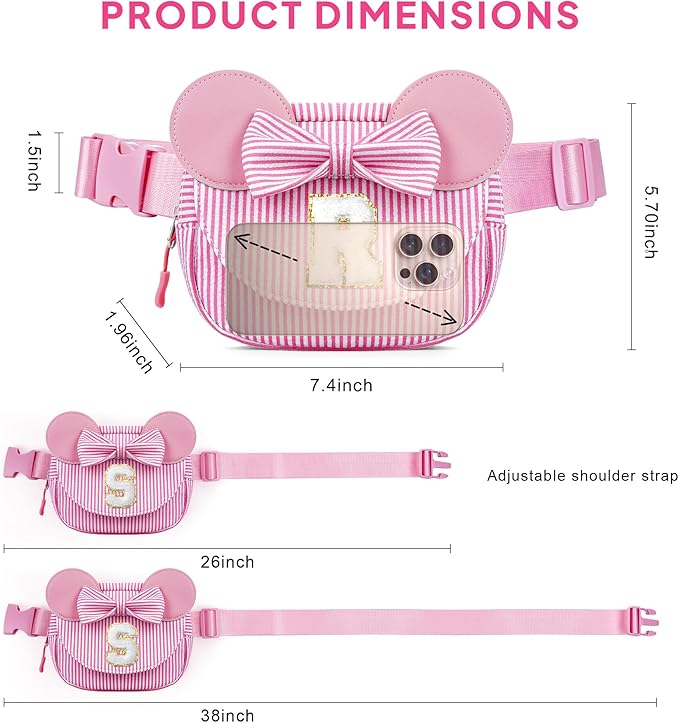 QLOVEA Valentines Day Gifts for Kids Girls Birthday Gift - Birthday Gifts for 4 5 6 7 8 Year Old Girls, Initial Crossbody Bag Letter Belt Bag Pink Fanny Pack Sling Bags Purse for Girl Kids, Pink A