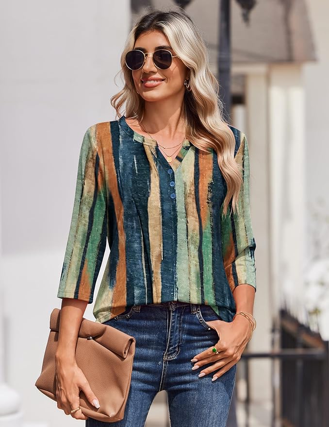 Zeagoo 3/4 Length Sleeve Womens Tops Casual Dressy Summer Blouses Buisness Work Spring Tee Shirts