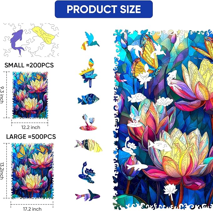 MEATRN Butterfly Lotus Wooden Puzzles for Adults 499 Pcs, 13.2x17.2 in, Fun Educational Wood Puzzle, Handmade Decorative Gift, Relaxing Wood Puzzle Game for Family & Friends