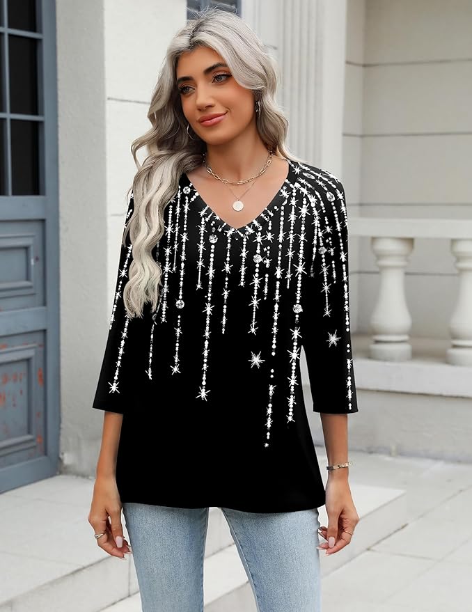 Zeagoo 3/4 Length Sleeve Womens Tops Casual V Neck Shirts Soft Basic Tees Business Work Blouses