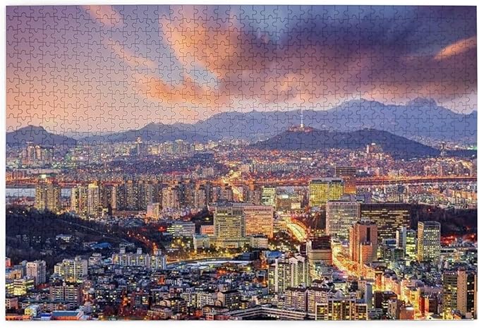 1000 Pieces Jigsaw Puzzle 29.5×19.7 inch, Seoul Korea City, Wooden, Home Decor, Challenge Game, Fun Family Toy, Best Gift