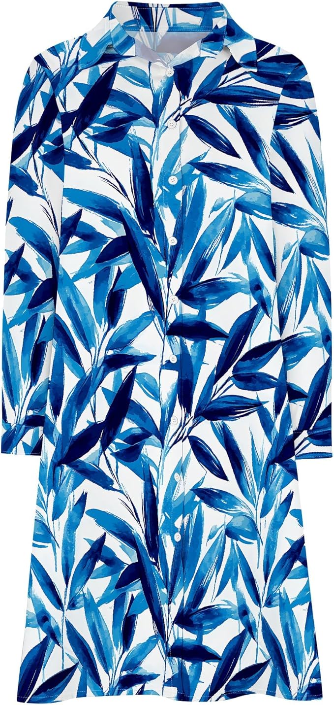 Shirt Dresses for Women 2025 Summer Long Sleeve Casual Plus Size Floral Printed Beach Vacation Dress with Pockets
