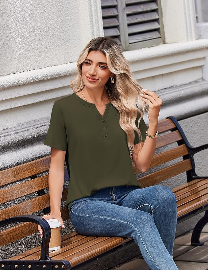 Zeagoo Womens Summer Tops V Neck Short Sleeve Shirts Dressy Casual Blouse Spring Vacation Tshirts Clothes