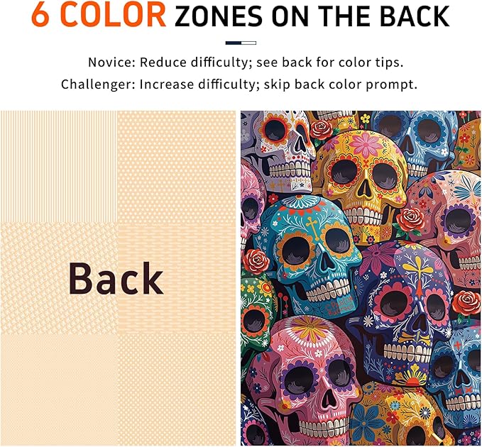 Naturelish 1000 Piece Puzzle for Adults, Colorful Floral Skull Artwork with Matte Finish, Color-Coded Back for Easy Sorting, Vibrant Art Puzzle for Adults, 19.25 x 26.65 in