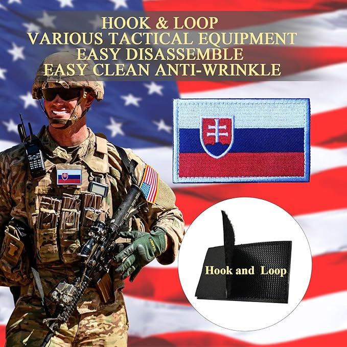 EmWoot 2PCS Slovak Flag Patch Embroidered Morale Patch Military Tactical Patches Hook and Loop