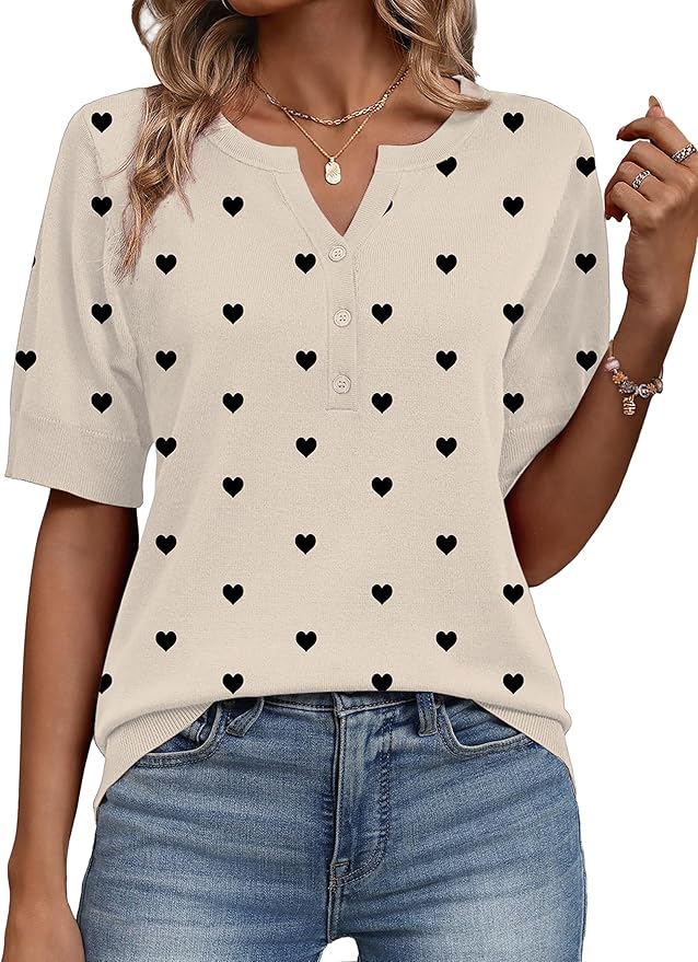 Zeagoo Women's Short Sleeve Sweater 2026 Spring Summer Tops Lightweight Casual V Neck Sweaters Dressy Work Blouses Clothes