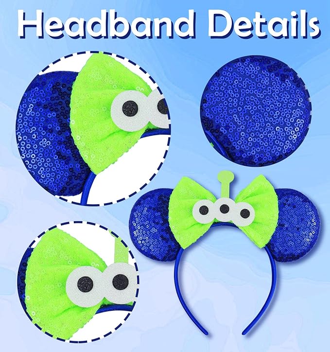 LIHELEI Mouse Ears Headband, Aliens Blue Mouse Headbands for Boys Kids Birthday Party - Blue Aliens Headband