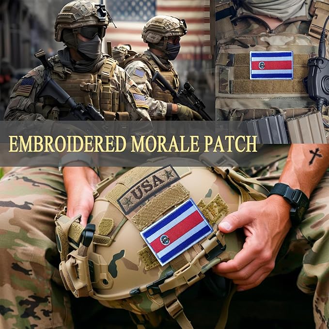 EmWoot 2PCS Costa Rica Flag Patch Embroidered Morale Patch Military Tactical Patches Hook and Loop