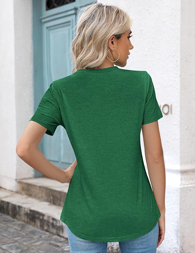 Kistore Womens Casual Crew Neck Short Sleeve Pleated Tops Blouses Fashion Clothes 2026
