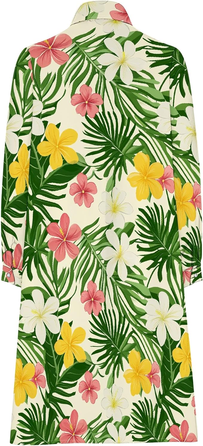 Shirt Dresses for Women 2025 Summer Long Sleeve Casual Plus Size Floral Printed Beach Vacation Dress with Pockets