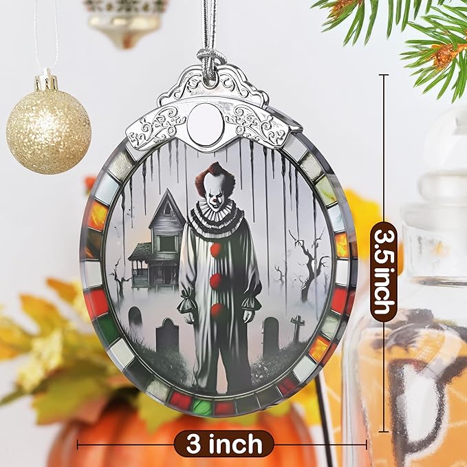 Spooky Clown Graveyard Stained Glass Christmas Ornaments - Perfect for Holiday Party, Window & Home Decor